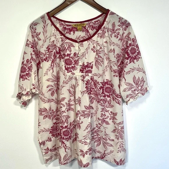 Vintage April Cornell floral babydoll style blouse ruffled elbow length sleeve M - Picture 1 of 5